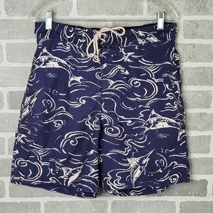 Nautica Vintage Swordfish Print Board Shorts Summer Swim Trunks Men's Size M